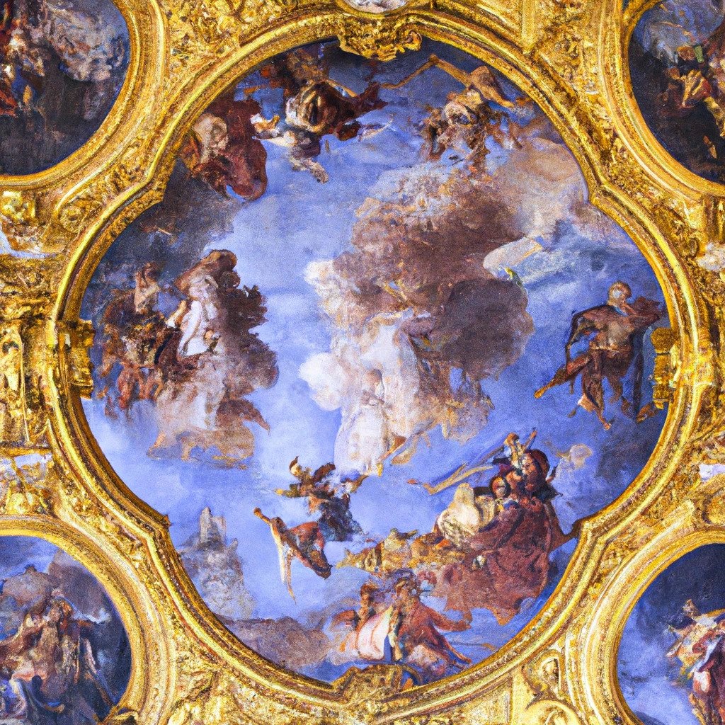 The ceiling painting in palace of versailles